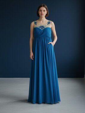 Long Blue beaded top gown size M womans